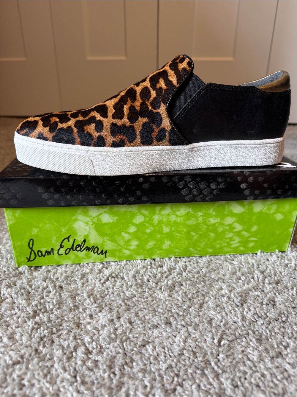 Sam Edelman Women’s Leopard Slip-On Sneakers in Brown, Black & Gold - Picture 4 of 6